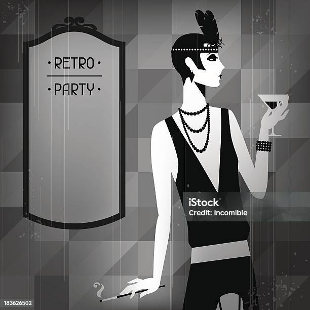 Retro Party Tło Z Piękna Dziewczyna Z 1920 Ą Styl - Stockowe grafiki wektorowe i więcej obrazów 1920-1929 - 1920-1929, Impreza, Kobieta wyzwolona