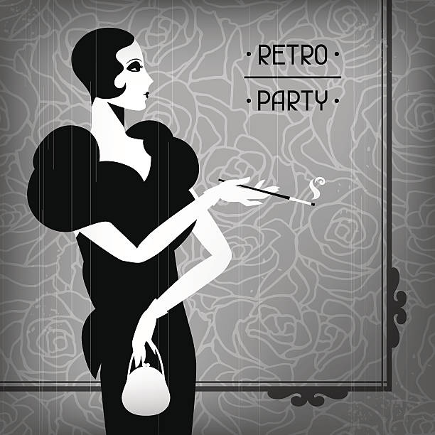 retro party hintergrund mit schönen mädchen der 1920 er jahre stil. - 1930s style stock-grafiken, -clipart, -cartoons und -symbole