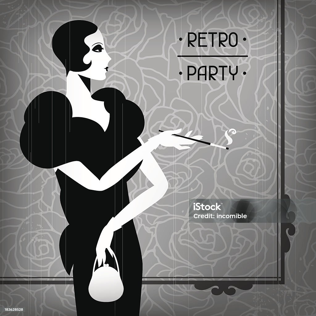 Retro fundo de festa com Menina bonita estilo da década de 1920. - Royalty-free 1920-1929 arte vetorial