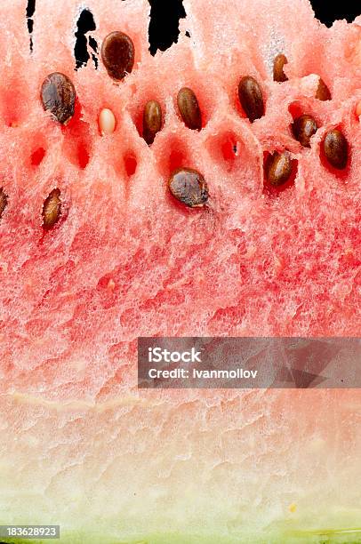 Fresh Watermelon Slice Close Up Stock Photo - Download Image Now - Berry Fruit, Black Color, Chopped Food