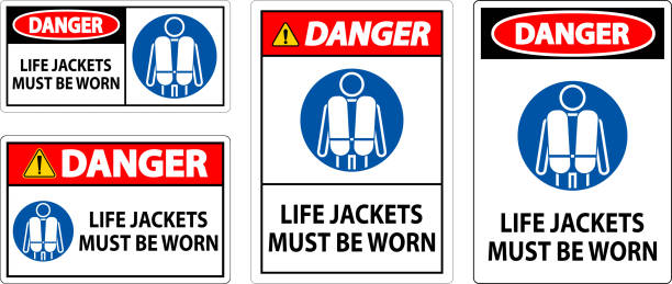 水の安全標識の危険、救命胴衣を着用する必要があります - life jacket safety isolated sea点のイラスト素材／クリップアート素材／マンガ素材／アイコン素材