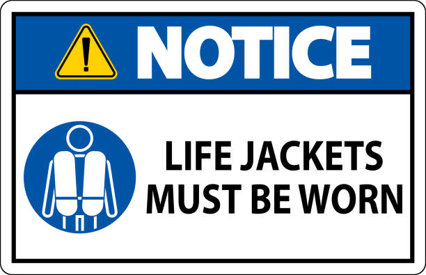 水の安全標識の通知、救命胴衣の着用が必要です - life jacket safety isolated sea点のイラスト素材／クリップアート素材／マンガ素材／アイコン素材