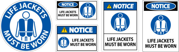 水の安全標識の通知、救命胴衣の着用が必要です - life jacket safety isolated sea点のイラスト素材／クリップアート素材／マンガ素材／アイコン素材