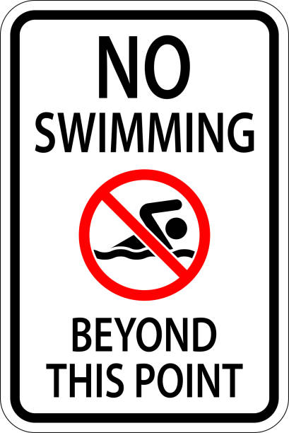 No Swimming Sign No Swimming, Beyond This Point No Swimming Sign No Swimming, Beyond This Point flag warning sign summer backgrounds stock illustrations