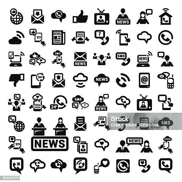 Big Communication Icons Set Stock Illustration - Download Image Now - Abstract, Antenna - Aerial, Black Color