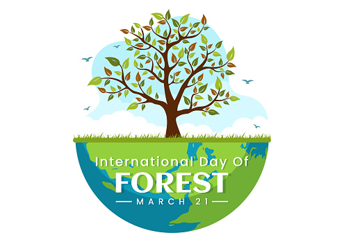 International Forest Day Vector Illustration on 21 March with Plants, Trees, Green Fields and Various Wildlife to Economic Forestry in Background