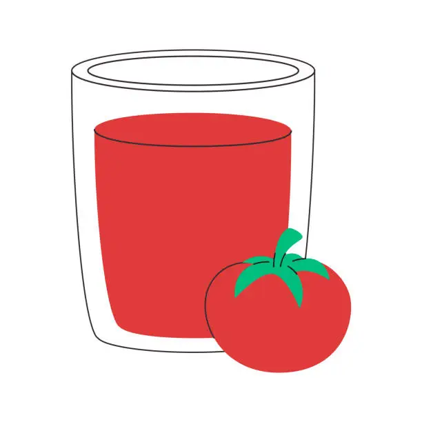 Vector illustration of glass tomato juice health nature vegetable drink fresh smoothie wellness vitamin beverage