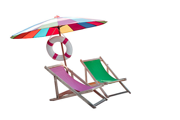 istock wood chair beach with umbrella isolated white 183633142