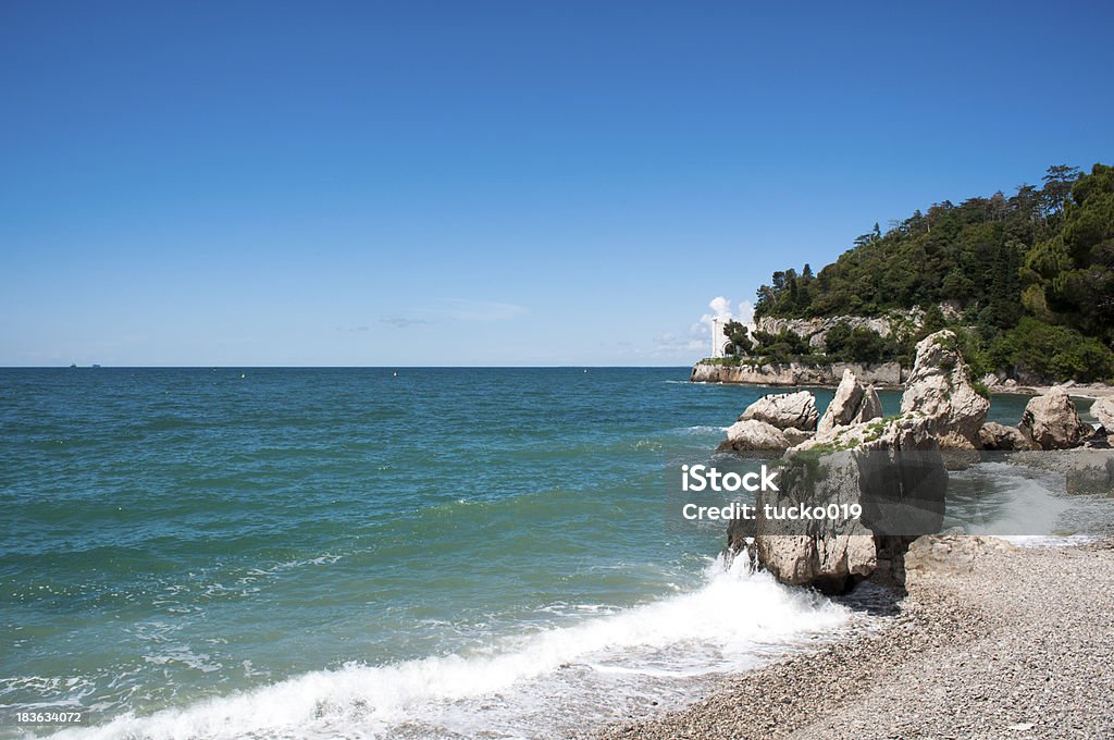 Sea landscape in Italy Sea landscape in Italy. Castello Miramare. Beach Stock Photo