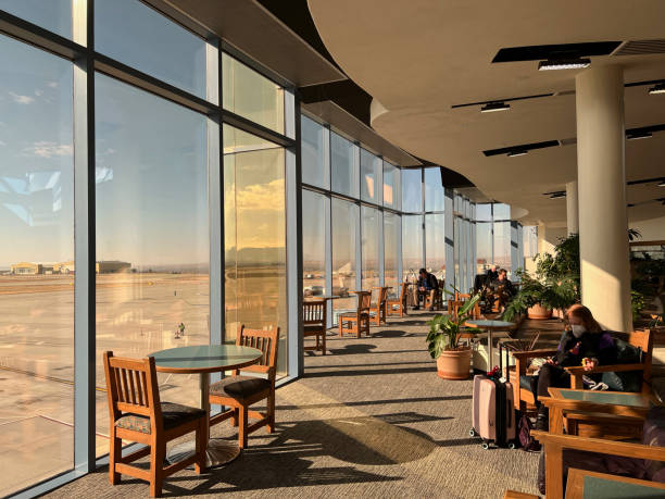 Albuquerque, USA - November 16, 2022. Passengers waiting for their flight in the terminal of Albuquergue Airport, New Mexico, USA