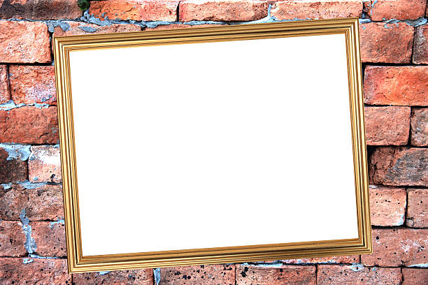 istock Gold frame on Brick Background of stone. 183639218