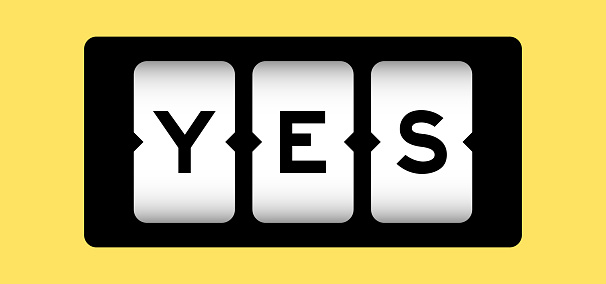 Black color in word yes on slot banner with yellow color background
