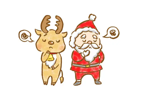 Vector illustration of Hand drawn illustration of Santa Claus and his reindeer looking discontented.