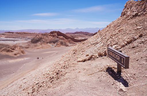 Guide sign on Sand dune in the Atacama Desert