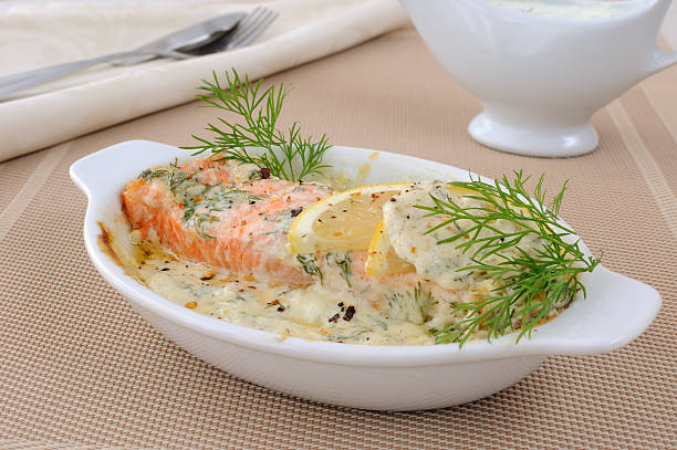 istock Salmon with cream and lemon sauce 183642190