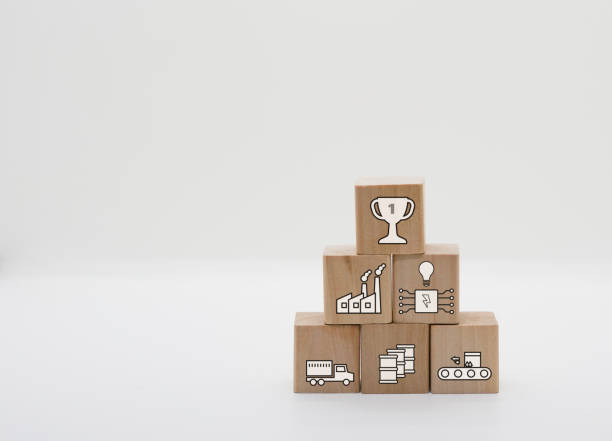 istock wooen cube block in fatory logistic ,materials,prodictive line,tech control for success business concept 1836423344