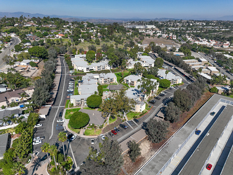 Aerial view of houses in the valley of Oceanside town in San Diego, California. USA.
