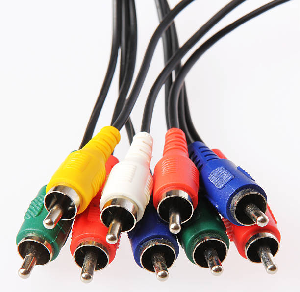 istock Colored av cable on white. Video and audio plugs 183644226