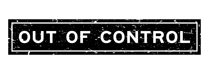 Grunge black out of control word square rubber seal stamp on white background