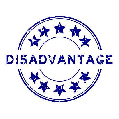 Grunge blue disadvantage word with star icon round rubber seal stamp on white background