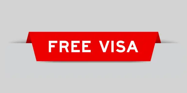 Vector illustration of Red color inserted label with word free visa on gray background