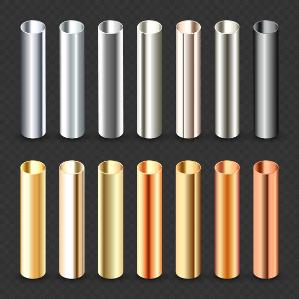 istock Steel and copper pipes collection. Construction material, pipeline. Industry and engineering. Polished metal texture with silver gradient. Vector illustration 1836490808