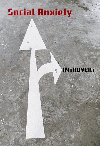 Arrow to different directions INTROVERT or SOCIAL ANXIETY, main differences between introversion (recharge feel energized when they are alone) and social anxiety  (fear of social interactions)