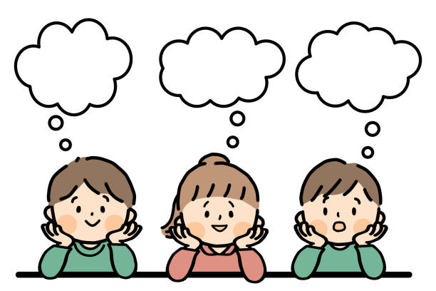 A set of children smiling with their hands on their cheeks A set of children smiling with their hands on their cheeks. hand touching cheek stock illustrations