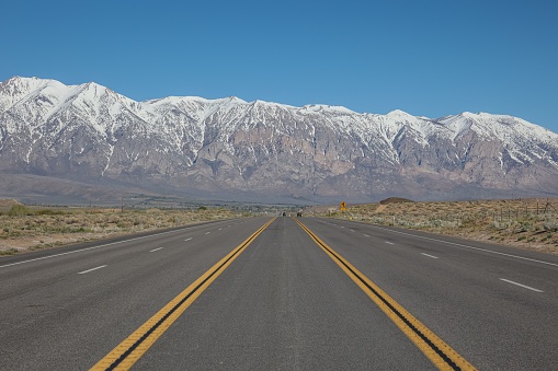 California's Highway 395 heads to the Sierra Nevada mountains