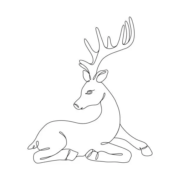 Vector illustration of Santa's Reindeer Sitting Continuous Line Drawing with Editable Stroke