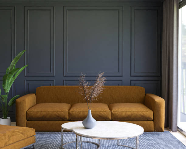 istock Living room interior empty, black wall mockup,  in illustration 3d rendering. 1836556223