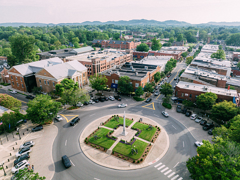 An Elevated View of Small American Downtown of Franklin, Tennessee in the Summer