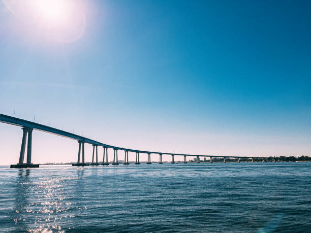 A low angle view of Coronado Bridge, San Diego, California, USA on a sunny Winter Day