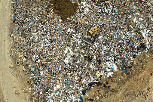 Aerial shot of a landfill near Port Clinton in Ottawa County, Ohio, on an overcast day in Fall.