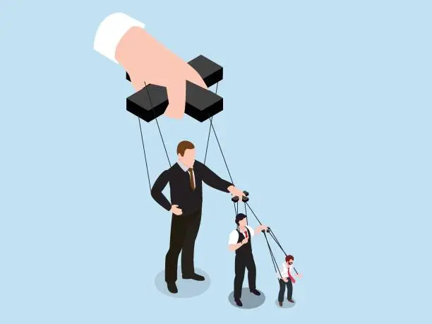 Vector illustration of Business people controlling other business people with strings