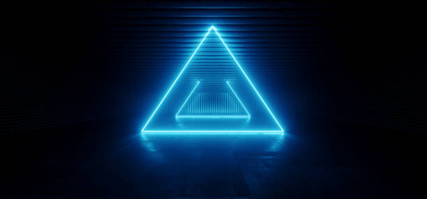 istock Futuristic Sci Fi Showroom Garage Triangle Blue Laser Lights Parking Car Showcase Product Dark Hangar Underground Alien Futuristic Cyber Vibrant Corridor 3D Rendering 1836617638