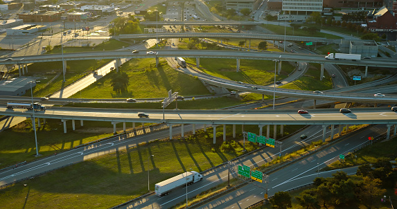 Aerial still image of Interstate 70 and U. S. Highway 71 running through Kansas City, Missouri at sunset. 

Authorization was obtained from the FAA for this operation in restricted airspace.