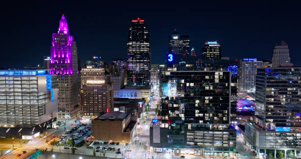 istock Downtown Kansas City, Missouri at Night - Drone View 1836626547