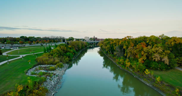 istock Drone Shot from over Red River in Downtown Fargo, North Dakota 1836636188