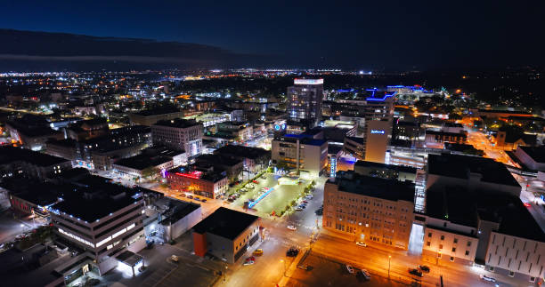North Dakota's Fargo Cityscape at Twilight in Fall - Drone Shot