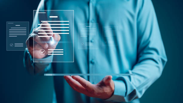 istock E-signing, electronic signature, document management, paperless office. Businessman signing on e document on digital tablet, virtual notepad on virtual screen, Online contract signing with application 1836667970