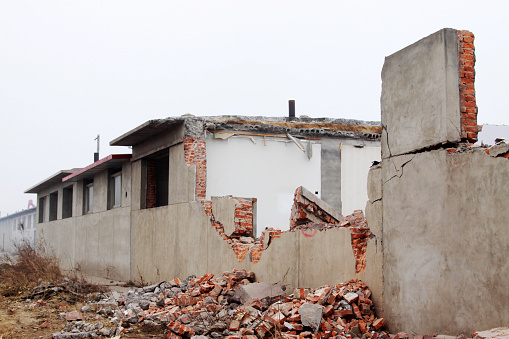 housing demolition materials in the demolition site