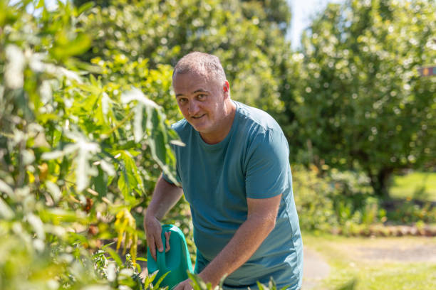 istock Man watering plants in a community vegetable garden 1836674868