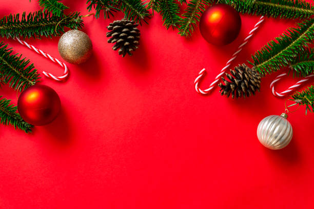 istock Background material of fir tree branches and Christmas decoration. 1836737061