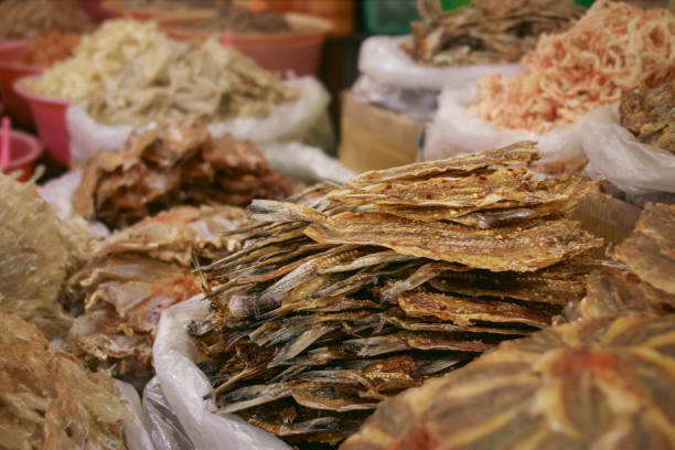 istock Assorted dried seafood displayed at the traditional local market 1836748783