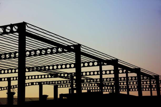 exterior steel structure geometric shape  abstract pattern warehouse building minimal style