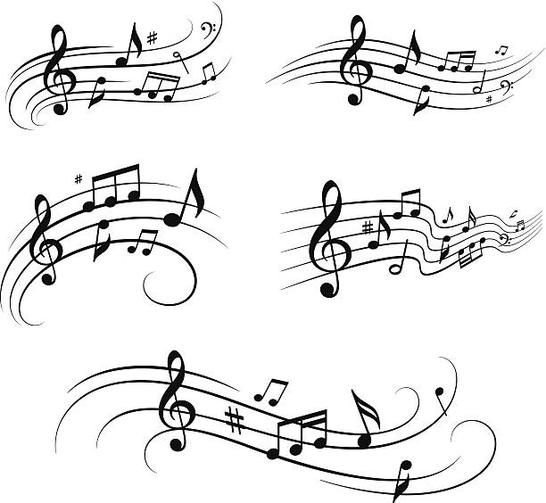 musical notes set - başlık tasarım öğesi illüstrasyonlar stock illustrations