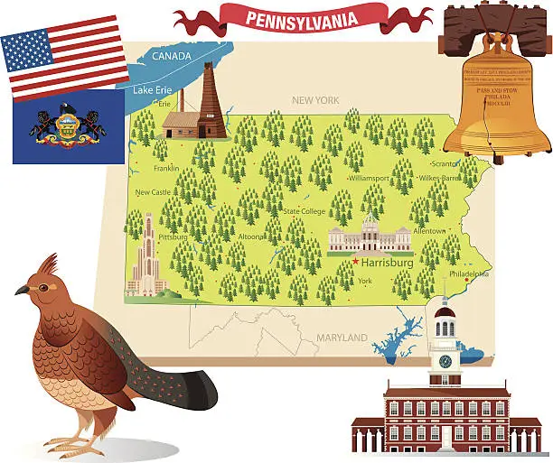 Vector illustration of Cartoon map of Pennsylvania