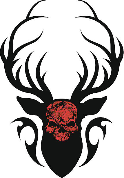 디어 인간 스컬 - antler stag deer animal skull stock illustrations