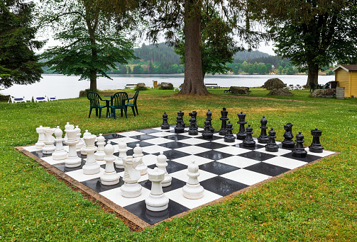 Game of Chess, Chess board at the outdoor table ready for a game